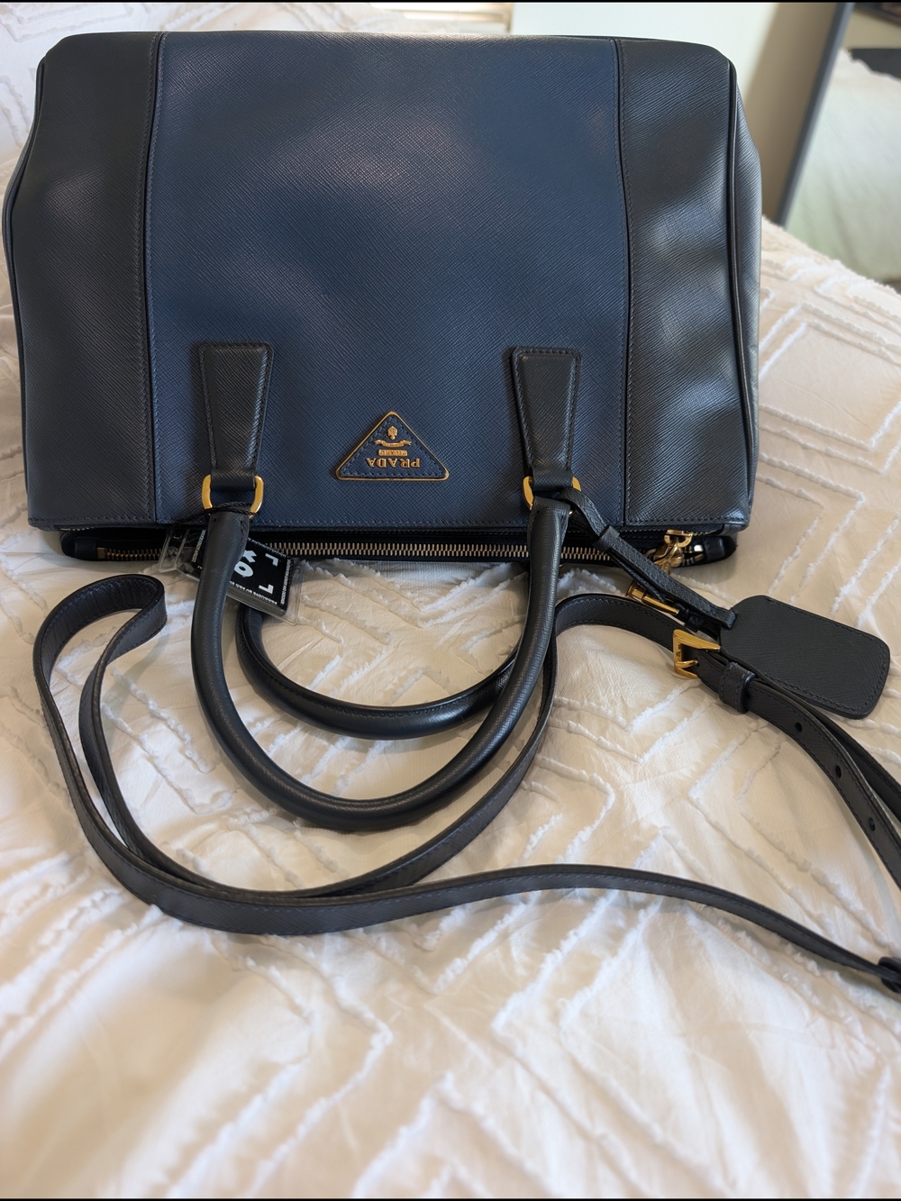 Prada Navy Saffiano Leather Tote with Gold Hardware - Picture 11 of 16
